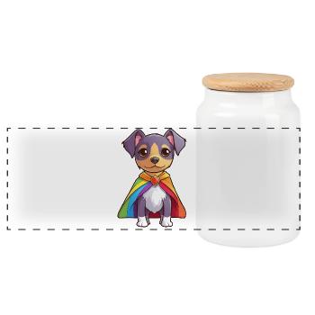 Pridelhund | Pride-Farben | LGBTQ+ | Niedlich - Panorama Keksdose mit Holzdeckel - Weiß - Vorne
