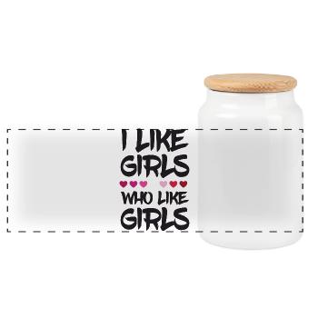 Pride Month LGBTQ - I Like Girls Who Like Girls - Panoramic Cookie Jar with Wooden Lid - white - Front