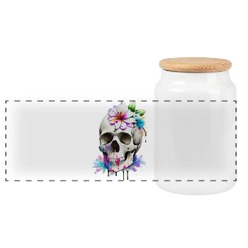 Skull with lilies - Panoramic Cookie Jar with Wooden Lid - white - Front