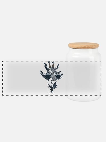 The portrait of a giraffe with sunglasses - Panoramic Cookie Jar with Wooden Lid - white