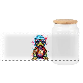 Turtle small and colorful - Panoramic Cookie Jar with Wooden Lid - white - Front