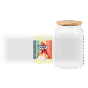 Chicken Chickens - Panoramic Cookie Jar with Wooden Lid - white - Front