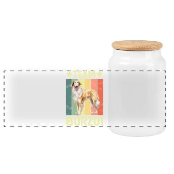 Dog Borzoi - Panoramic Cookie Jar with Wooden Lid - white - Front