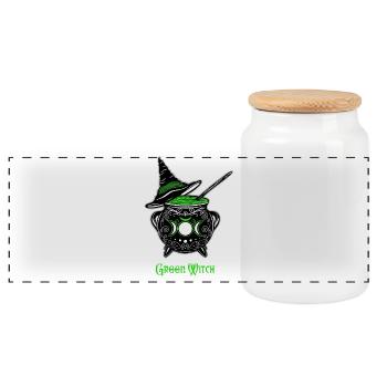 Hexenkessel Hexe Green Witch Kessel - Panorama Keksdose mit Holzdeckel - Weiß - Vorne