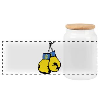 Ukraine Flagge Boxhandschuhe - Panorama Keksdose mit Holzdeckel - Weiß - Vorne