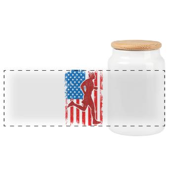 July 4 USA Running - Panoramic Cookie Jar with Wooden Lid - white - Front