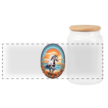 Horse on the beach - Panoramic Cookie Jar with Wooden Lid - white - Front