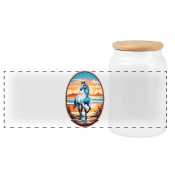 Horse on the beach - Panoramic Cookie Jar with Wooden Lid - white - Front