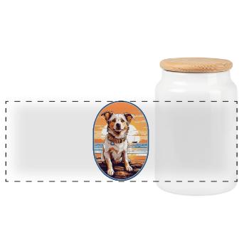 Dog on the beach - Panoramic Cookie Jar with Wooden Lid - white - Front