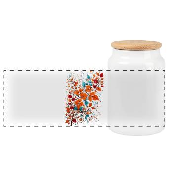 Autumn Flowers with Nuts - Panoramic Cookie Jar with Wooden Lid - white - Front