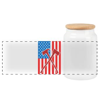 Fire Fighting USA Flag - Panoramic Cookie Jar with Wooden Lid - white - Front