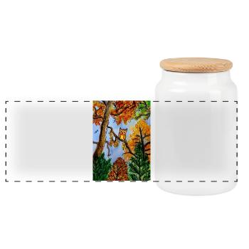 EG Flowers I Autumn I Gift I Colorful I Owl - Panoramic Cookie Jar with Wooden Lid - white - Front