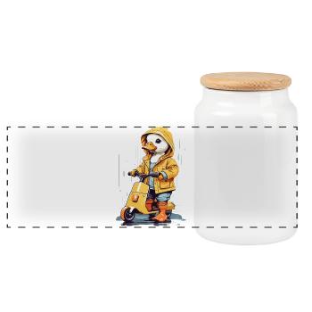 Süße Ente mit Roller - Panorama Keksdose mit Holzdeckel - Weiß - Vorne
