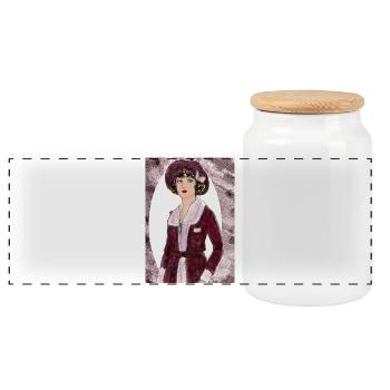 Lady Noir Portrait 2 (Rot) - Panorama Keksdose mit Holzdeckel - Weiß - Vorne