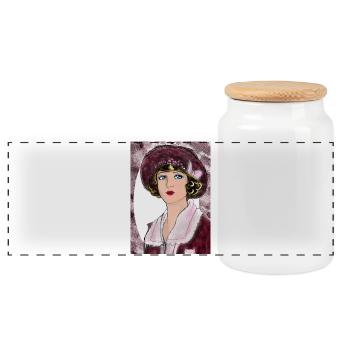 Lady Noir Portrait (Rot) - Panorama Keksdose mit Holzdeckel - Weiß - Vorne