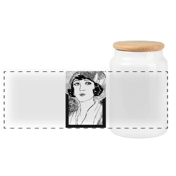 Lady Noir Portrait (Schwarz & Weiß) - Panorama Keksdose mit Holzdeckel - Weiß - Vorne