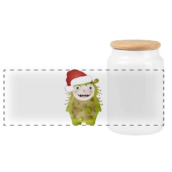 Cheerful green monster celebrating Christmas - Panoramic Cookie Jar with Wooden Lid - white - Front