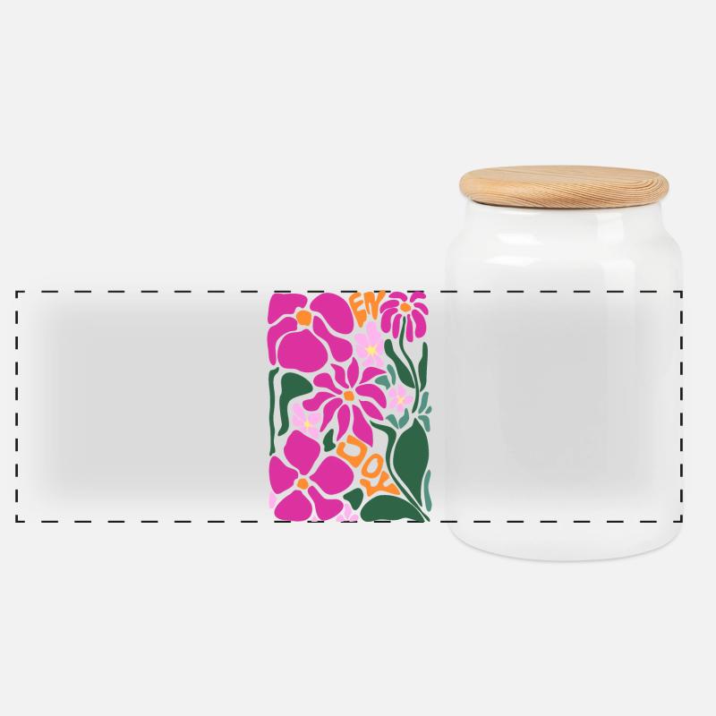 Gute Laune Blumen - enjoy - Panorama Keksdose mit Holzdeckel - Weiß