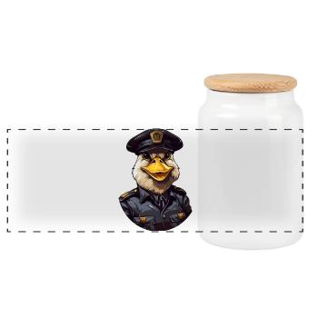 Police Duck - Panoramic Cookie Jar with Wooden Lid - white - Front