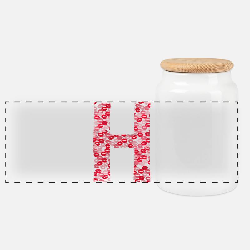Buchstabe H - T-Shirt-Küsse - Panorama Keksdose mit Holzdeckel - Weiß