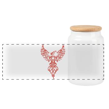 Red Phoenix Symbol - Panoramic Cookie Jar with Wooden Lid - white - Front