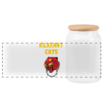 Kilkenny Cats Ireland with a Tiger Cat - Panoramic Cookie Jar with Wooden Lid - white - Front