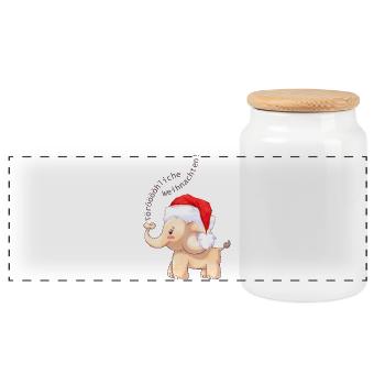 Fröhlicher Elefant zu Weihnachten - Panorama Keksdose mit Holzdeckel - Weiß - Vorne