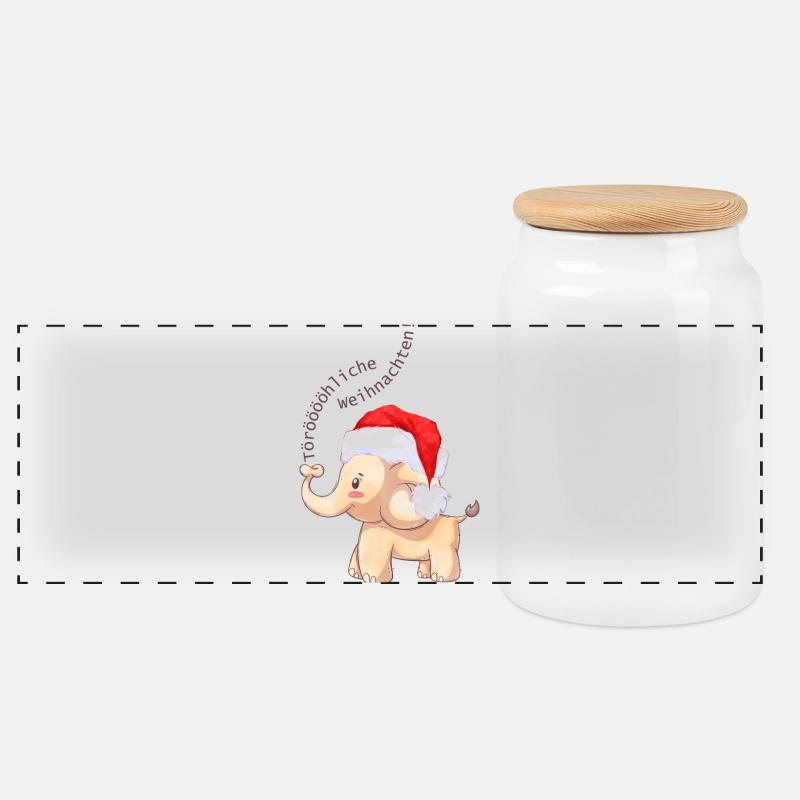 Fröhlicher Elefant zu Weihnachten - Panorama Keksdose mit Holzdeckel - Weiß