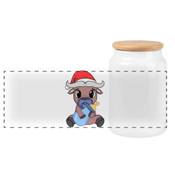 Ox Baby Christmas - Panoramic Cookie Jar with Wooden Lid - white - Front