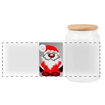 Weihnachtlicher Santa-Gnomes Druck - Panorama Keksdose mit Holzdeckel - Weiß - Vorne