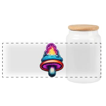Fire Mushroom - Panoramic Cookie Jar with Wooden Lid - white - Front