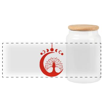 Red Lunar Tree - Panoramic Cookie Jar with Wooden Lid - white - Front