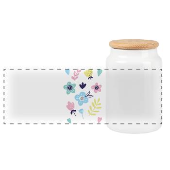 Pastel Floral Doodles on Black - Panoramic Cookie Jar with Wooden Lid - white - Front