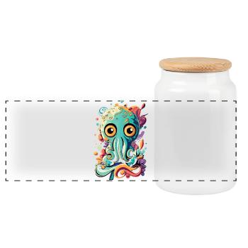 Octopus Squid - Bébé calmar Poulpe - Boîte à biscuits avec couvercle en bois - blanc - Devant
