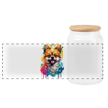 Deutscher Spitz - Zwergspitz Pomeranian Hund - Panorama Keksdose mit Holzdeckel - Weiß - Vorne