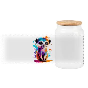 Meerkat Colorful - Meerkat from the Desert - Panoramic Cookie Jar with Wooden Lid - white - Front