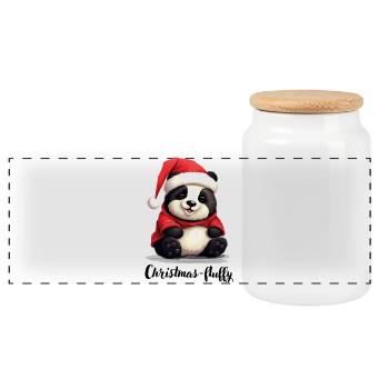 Noël, Panda Bear, Panda Noël-moelleux - Boîte à biscuits avec couvercle en bois - blanc - Devant