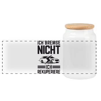 Ich Bremse nicht ich rekuperiere E-Auto Elektro - Panorama Keksdose mit Holzdeckel - Weiß - Vorne