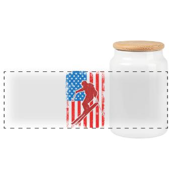 USA Patriotic Skier - Panoramic Cookie Jar with Wooden Lid - white - Front