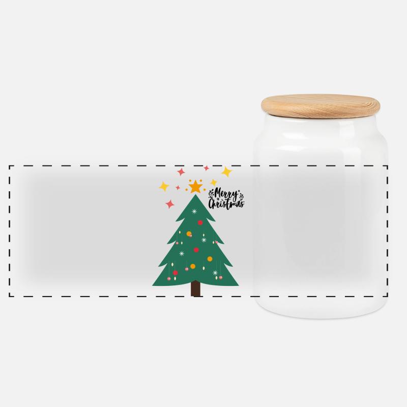 Weihnachtsbaum - Christbaum - Panorama Keksdose mit Holzdeckel - Weiß