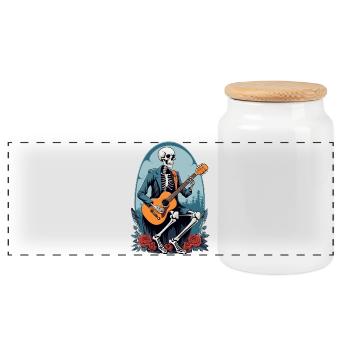 Skelett spielt Gitarre - Panorama Keksdose mit Holzdeckel - Weiß - Vorne