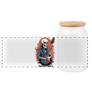 Rock 'n' Roll Skeleton - Panoramic Cookie Jar with Wooden Lid - white - Front