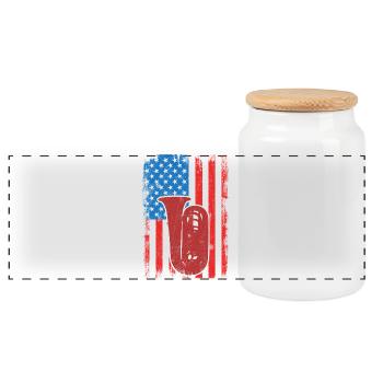Tuba player U.S. Flag - Panoramic Cookie Jar with Wooden Lid - white - Front