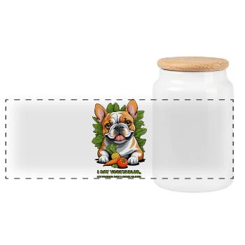 Bouledogue végétalien - Boîte à biscuits avec couvercle en bois - blanc - Devant