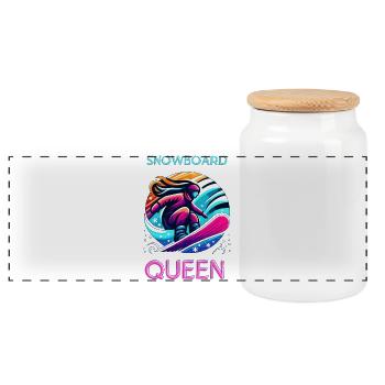 Neon Snowboard Queen Illustration - Panoramic Cookie Jar with Wooden Lid - white - Front