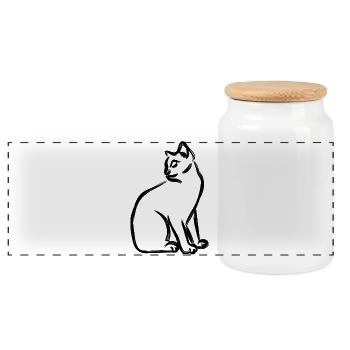 Cat - Panoramic Cookie Jar with Wooden Lid - white - Front