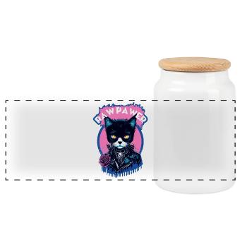 Gothic Cat - Panoramic Cookie Jar with Wooden Lid - white - Front
