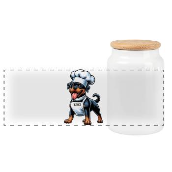Rottweiler Hunde Koch Design - Panorama Keksdose mit Holzdeckel - Weiß - Vorne