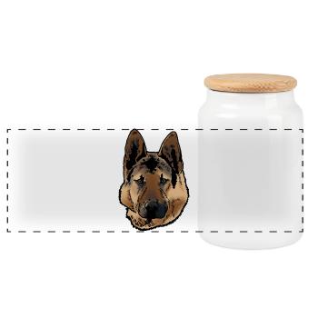 German Shepherd - Panoramic Cookie Jar with Wooden Lid - white - Front