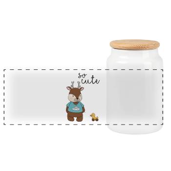 So Cute – Reh mit Entchen 🦌💛 - Panorama Keksdose mit Holzdeckel - Weiß - Vorne